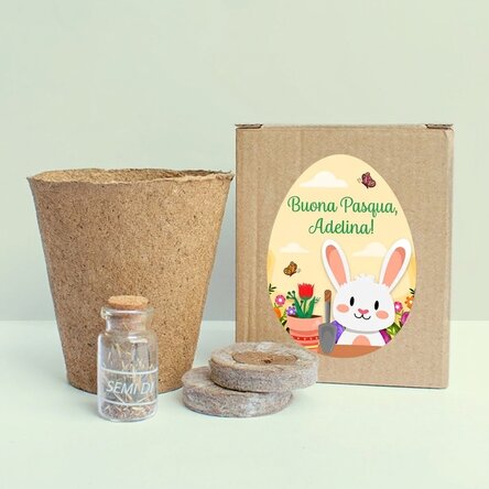 Kit per piantare fiori in una scatolina personalizzata con una frase per bambini - Pasqua