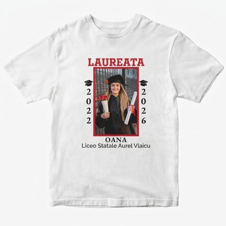Maglietta in cotone personalizzata con foto e testo - Laurea
