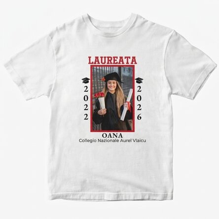 Maglietta in cotone personalizzata con foto e testo - Laurea