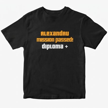 Maglietta in cotone personalizzata con la scritta "Mission passed"