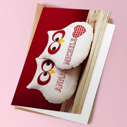 Biglietto di auguri personalizzato con gufi e cuoricini