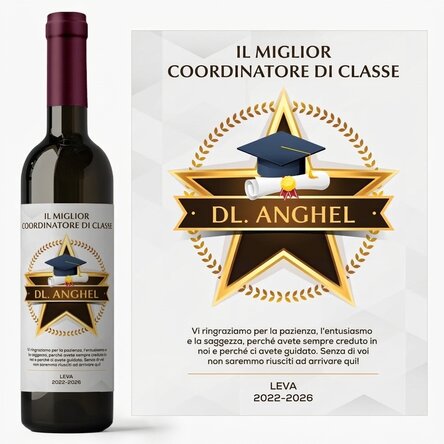 Vino personalizzato con un messaggio di ringraziamento per gli insegnanti