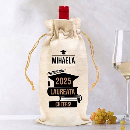 Sacchetto per bottiglia di vino, personalizzato con un messaggio per i neolaureati