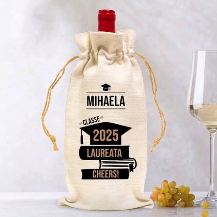 Sacchetto per bottiglia di vino, personalizzato con un messaggio per i neolaureati