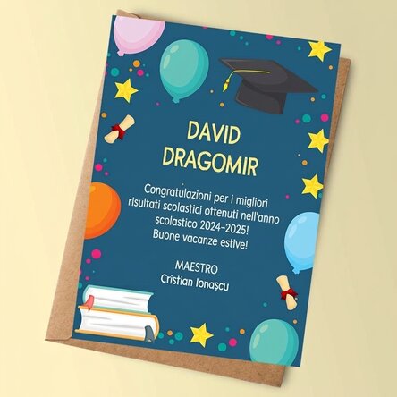 Biglietto personalizzato con messaggio per i bambini - Fine dell'anno scolastico