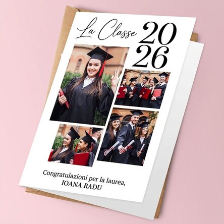 Biglietto di auguri personalizzato con 4 foto e messaggio - Laurea