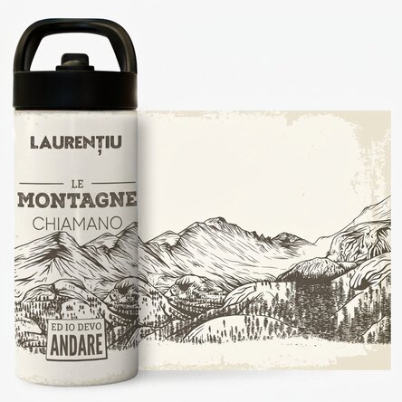 Tazza termica con manico e cannuccia personalizzata con nome - Mountains are calling
