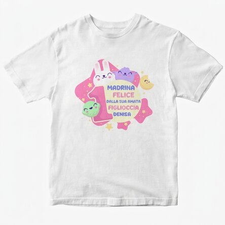 Maglietta in cotone personalizzata con scritta (modello per bambine) - Primo compleanno