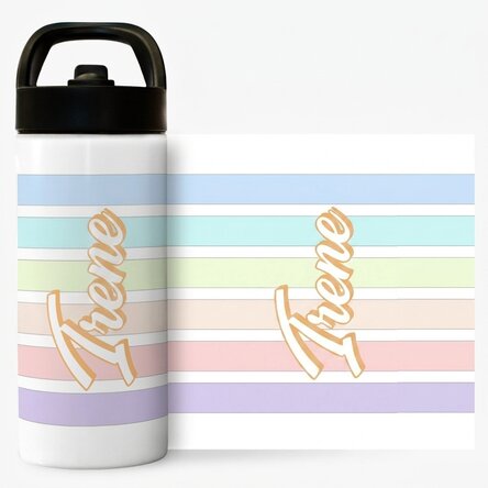 Tazza termica con manico e cannuccia personalizzata con nome - Strisce colorate
