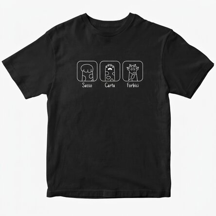 Maglietta in cotone personalizzata con la scritta "Rock, paper, scissors"