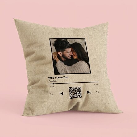 Cuscino personalizzato con foto, testo e codice QR - La nostra canzone - In