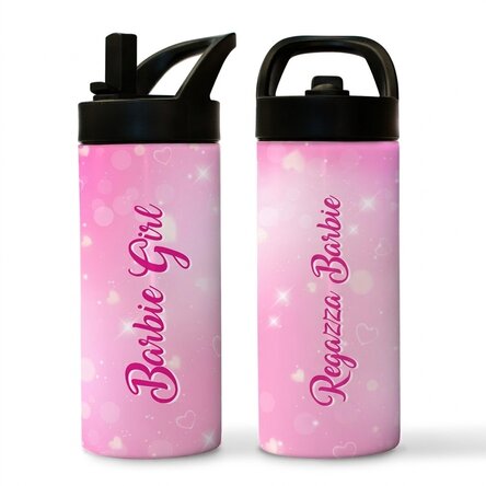 Tazza termica con manico e cannuccia personalizzata con nome - Barbie
