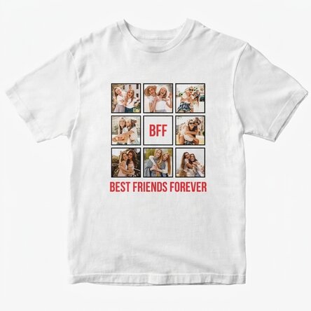 Maglietta in cotone personalizzata con 8 foto e testo - Best Friends Forever
