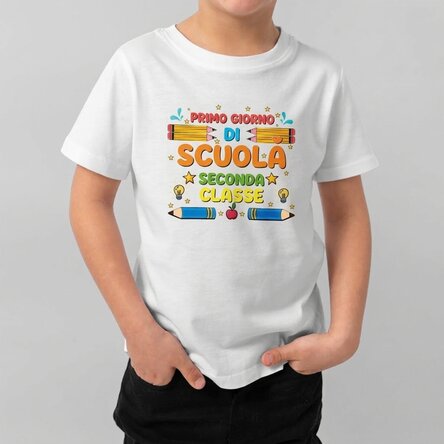 Maglietta in cotone per bambini personalizzata con scritta - Il primo giorno di scuola