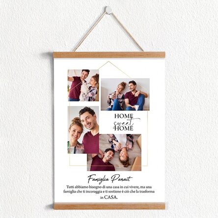 Poster personalizzato con 4 foto e un messaggio per la famiglia - Casa, dolce casa