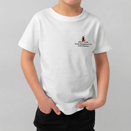 Maglietta in cotone per bambini personalizzata con il logo dell'istituto scolastico e il nome
