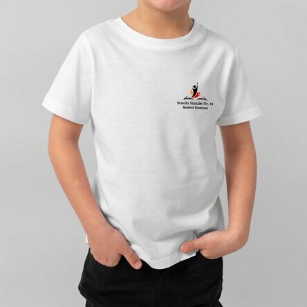 Maglietta in cotone per bambini personalizzata con il logo dell'istituto scolastico e il nome