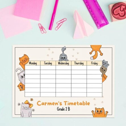 Personalised timetable with text - Kittens
