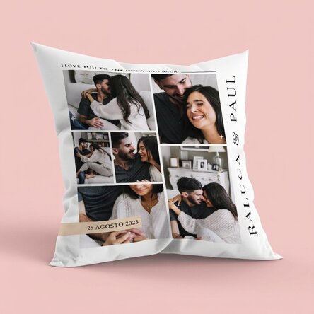 Cuscino personalizzato con 6 foto e un messaggio, formato grande