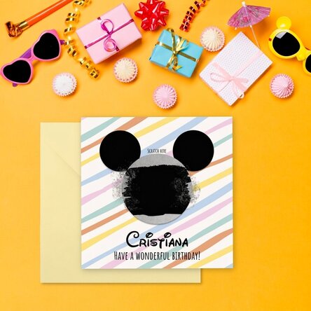 Carta gratta e vinci personalizzata con messaggio - Orecchie da Topolino