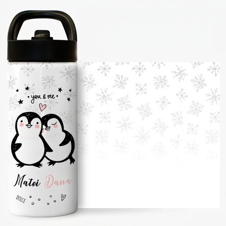 Thermos con manico e cannuccia personalizzato con scritta - You & Me