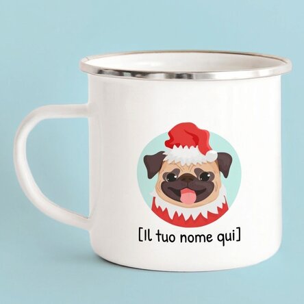 Tazza in metallo smaltato con nome - Cuccioli di Natale