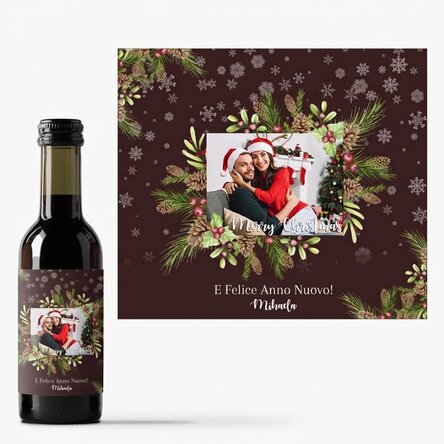 Mini bottiglia di vino personalizzata con foto e testo - Decorazioni natalizie