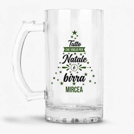 Boccale da birra personalizzato con scritta - All i want for Christmas