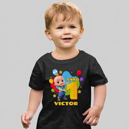 Maglietta in cotone per bambini personalizzata con nome - Compleanno con Johny