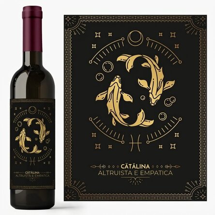 Vino personalizzato con testo e segno zodiacale - Pesci