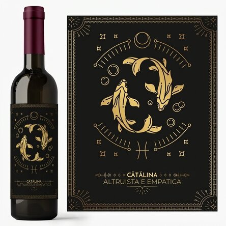 Vino personalizzato con testo e segno zodiacale - Pesci