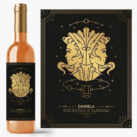Vino personalizzato con testo e segno zodiacale - Gemelli
