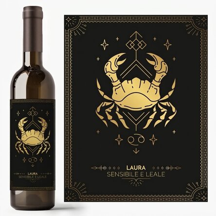 Vino personalizzato con testo e segno zodiacale - Cancro