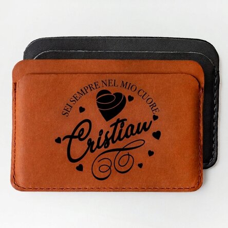 Portafoglio in pelle personalizzato con la scritta "Always in my heart"
