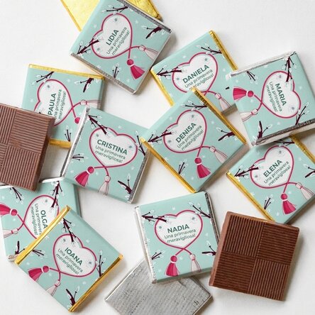 Set di 10 mini cioccolatini personalizzati con scritta - Primavera