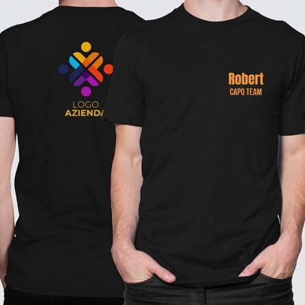 Maglietta in cotone personalizzata con testo e logo sul davanti e sul retro