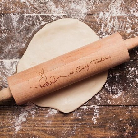 Personalised wooden rolling pin with message - Rabbit