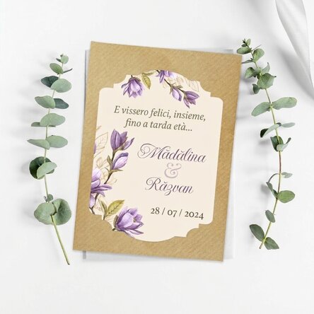 Testimonianza personalizzata con messaggio per il matrimonio - Fiori viola