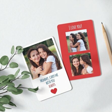 Tessera in alluminio personalizzata fronte-retro con 3 foto e un messaggio