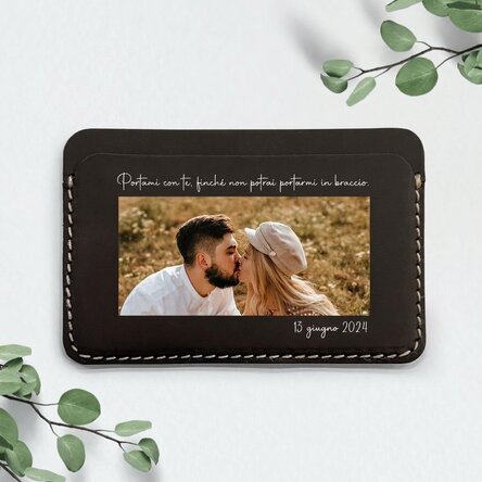 Portafoglio in pelle personalizzato a colori con foto e messaggio