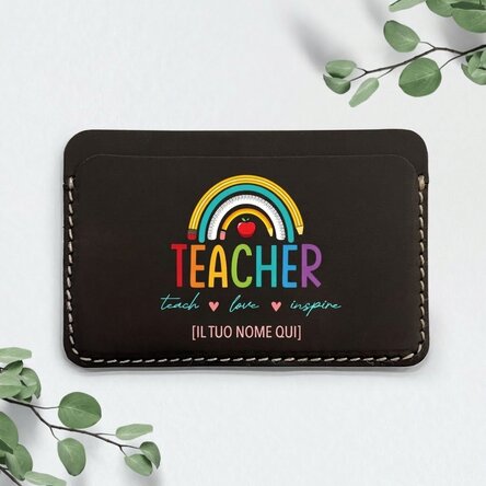 Portafoglio in pelle personalizzato a colori con scritta - Teacher