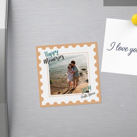 Magnete 10x10 personalizzato con una foto e un testo - Happy Memories