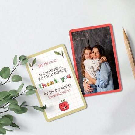 Tessera in alluminio personalizzata su entrambi i lati con messaggio e foto - grazie