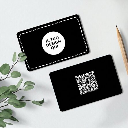 Biglietto da visita in alluminio personalizzato fronte-retro con codice QR e grafica personalizzata