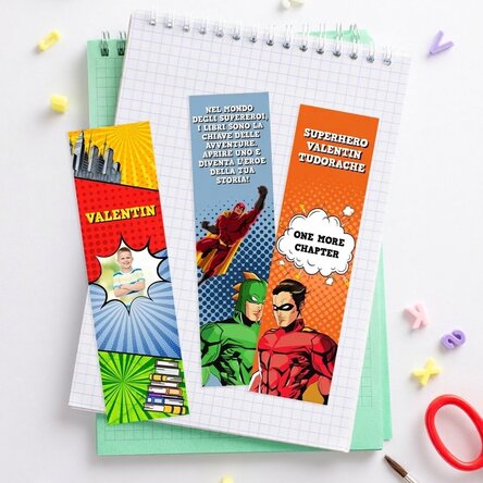 Set di 3 segnalibri personalizzati con foto e testo - Supereroi