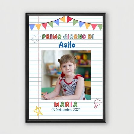 Quadro personalizzato con testo e 1 foto - Il primo giorno di scuola materna