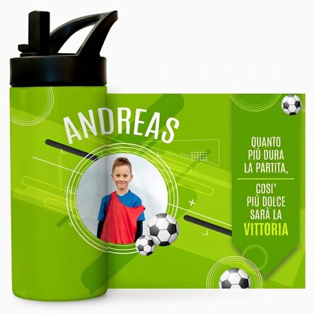 Thermos con manico e cannuccia personalizzato con testo e foto - Il piccolo calciatore