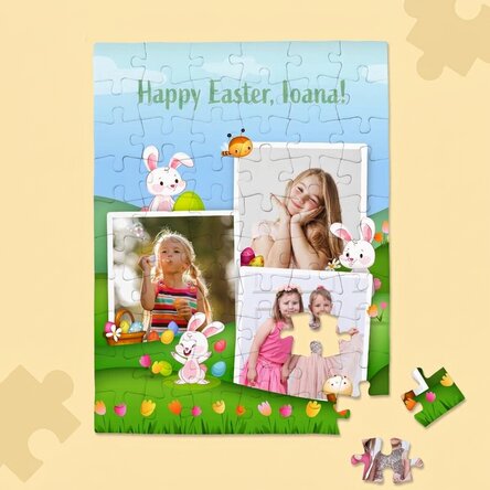 Puzzle personalizzato per bambini con 3 immagini e testo - Buona Pasqua!