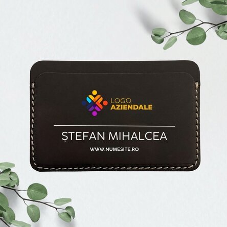 Portafoglio in pelle personalizzato a colori con logo e messaggio