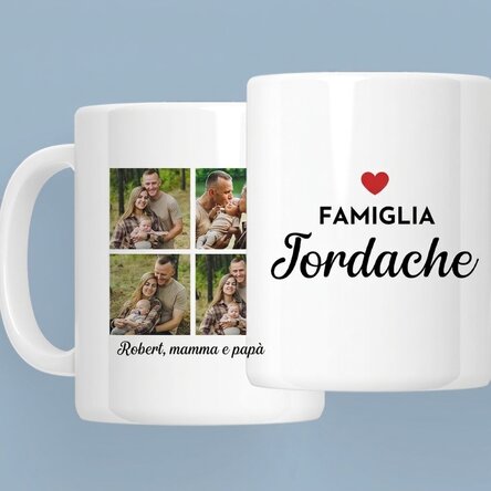 Tazza personalizzata con 4 foto e testo - Famiglia